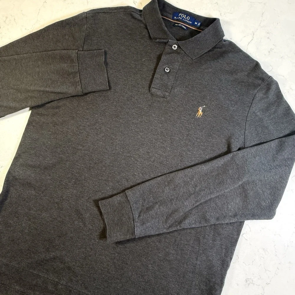Polo Ralph Lauren Pima Soft Touch Mens Shirt M Gray Long Sleeve Cotton Preppy